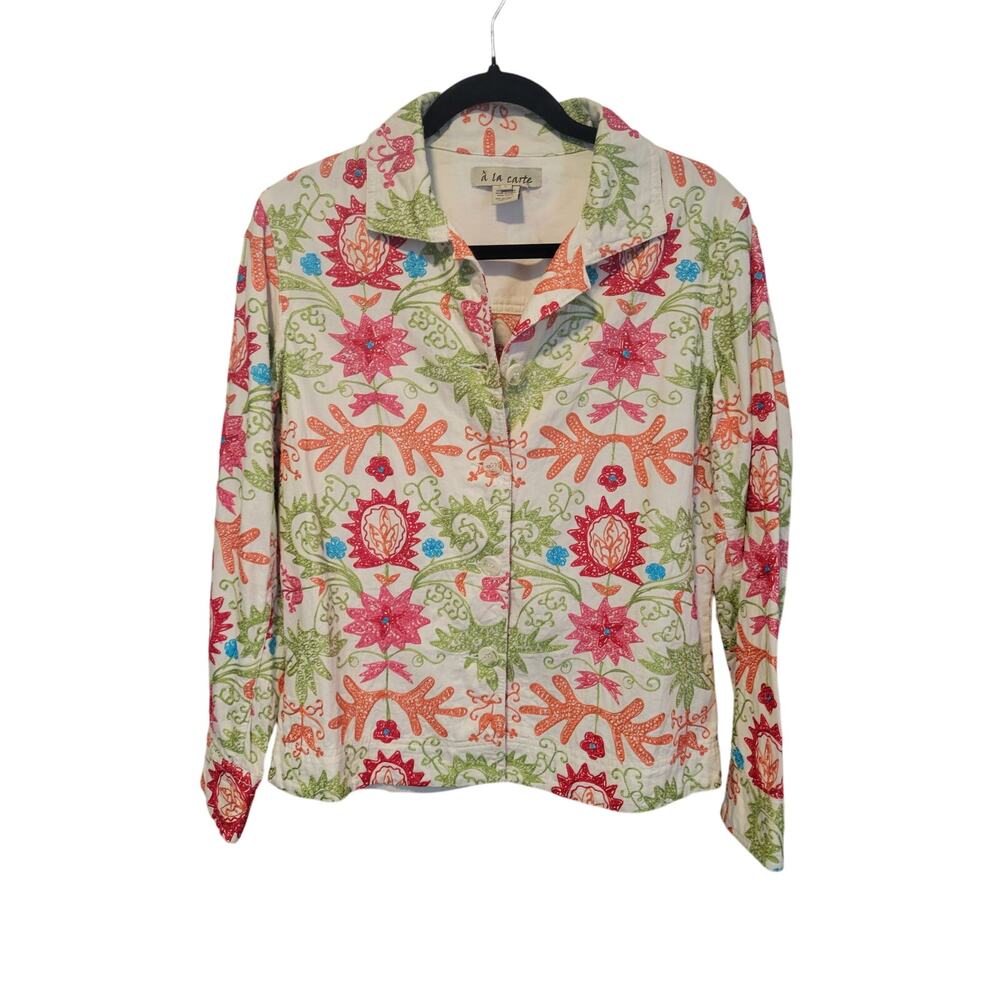 A La Carte S Floral Boho Embroidery Button Front Collar Jean Jacket Style Hippie
